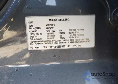 2023 Tesla Model Y Awd/Long Range Dual Motor All-Wheel Drive из США, поврежденный, VIN 7SAYGDEE9PA171190